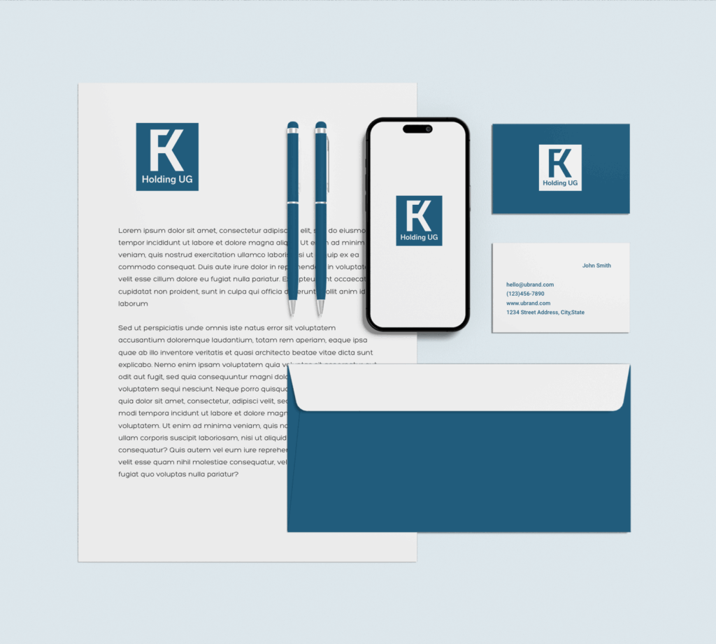Corporate Design mit Logo, Briefpapier, Visitenkarte und Umschlag